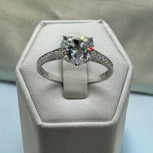 Epiphany Platinum Clad Diamonique Heart Shaped Ring size 9 Sterling Silver 2.1ct